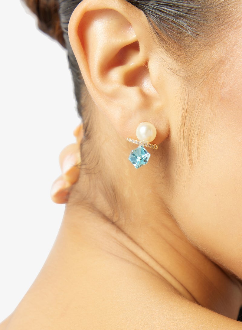 ايلا أقراط مرصعة باللؤلؤ والزركون الأزرق - Image 4